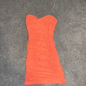 Orange Ruched Mini Dress